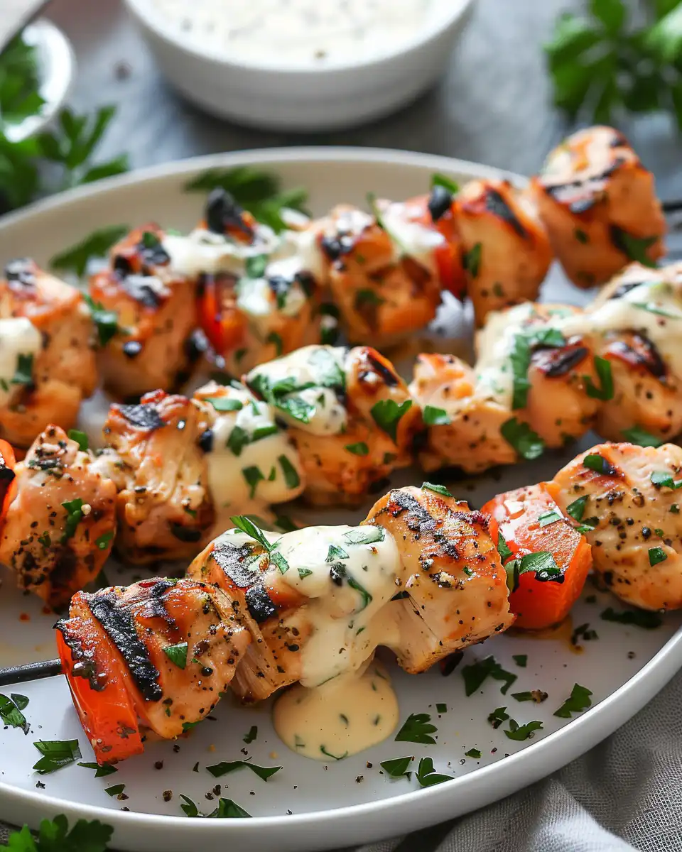 Grilled Chicken Bites with Creamy Garlic Sauce