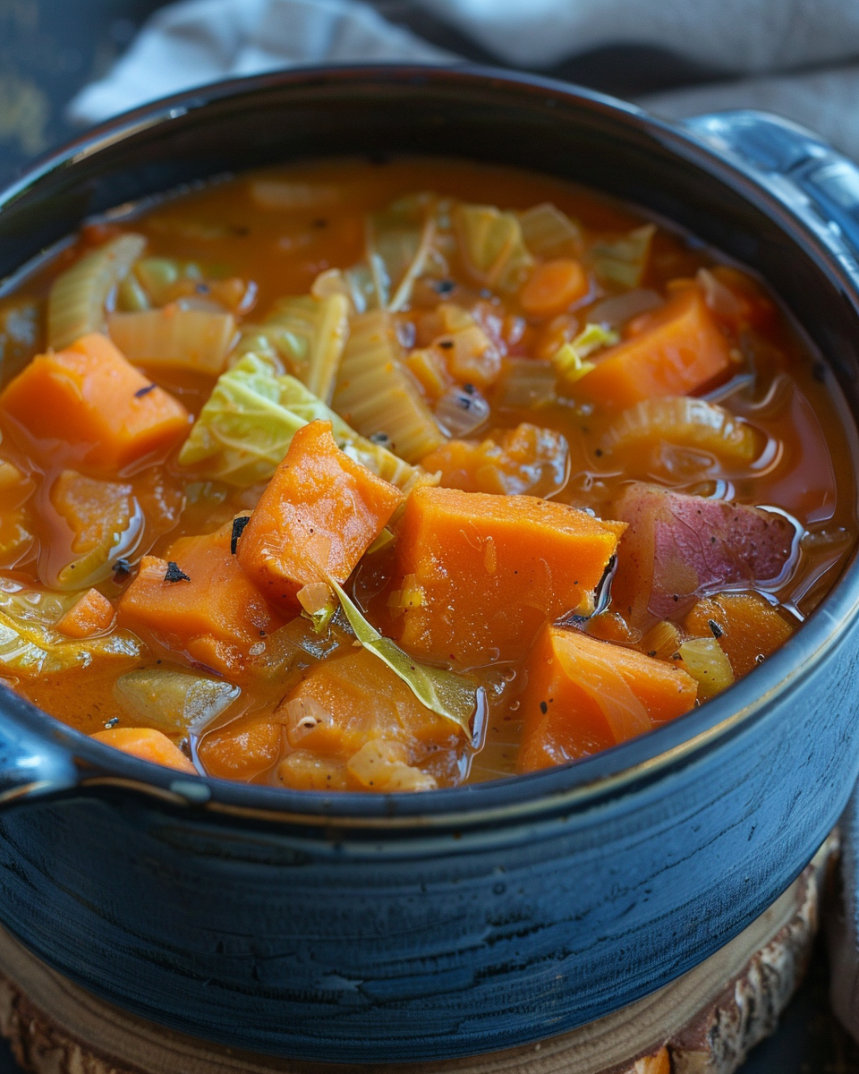 Hearty Vegetable Soup with Cabbage & Sweet Potatoes