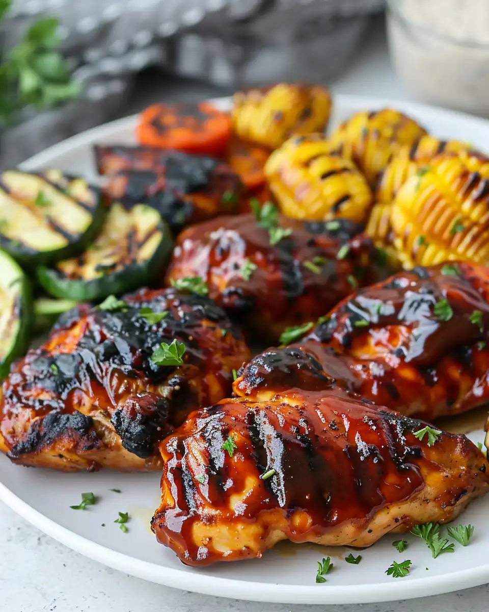 Honey Bbq Chicken Served With Grilled Veggie Medley Recipe