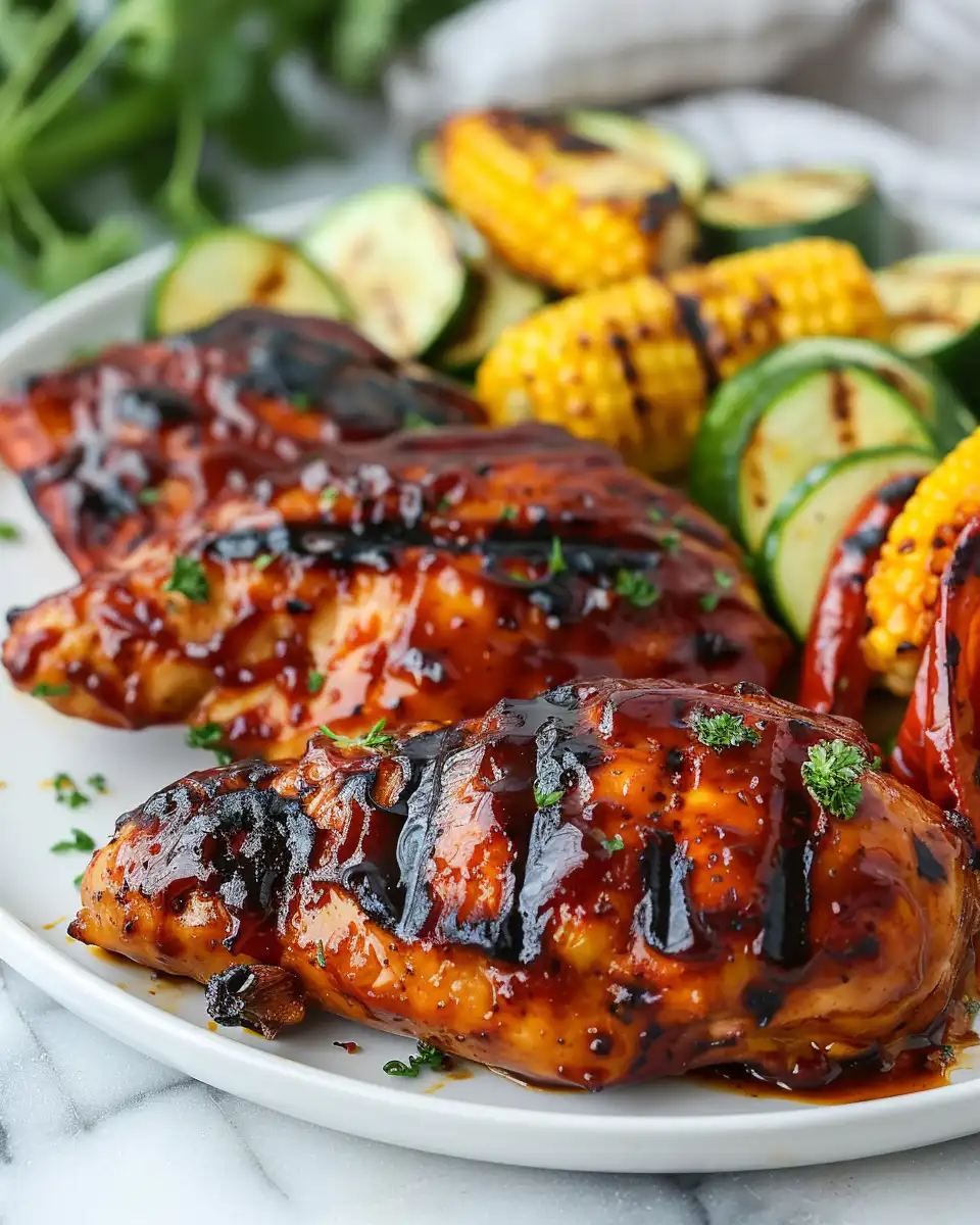 Honey Bbq Chicken Served With Grilled Veggie Medley Recipe