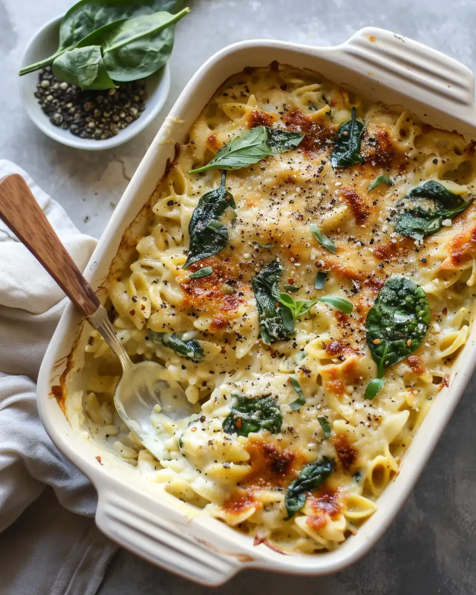 One Pan Spinach and Artichoke Orzo Bake