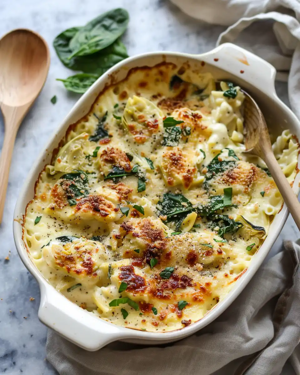 One Pan Spinach and Artichoke Orzo Bake