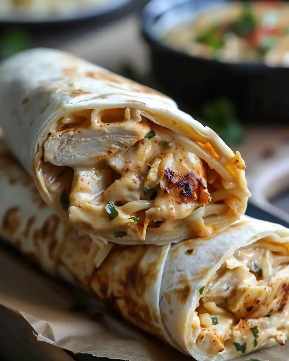 Ooey-Gooey Cheesy Garlic Chicken Wraps