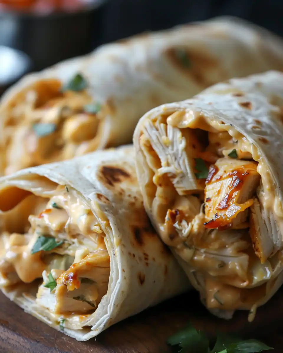 Ooey-Gooey Cheesy Garlic Chicken Wraps