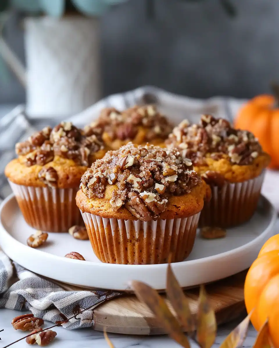 Pumpkin Muffins with Pecan Streusel Topping
