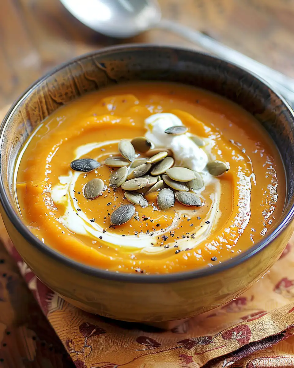 Pumpkin Soup with Cream & Toasted Pumpkin Seeds