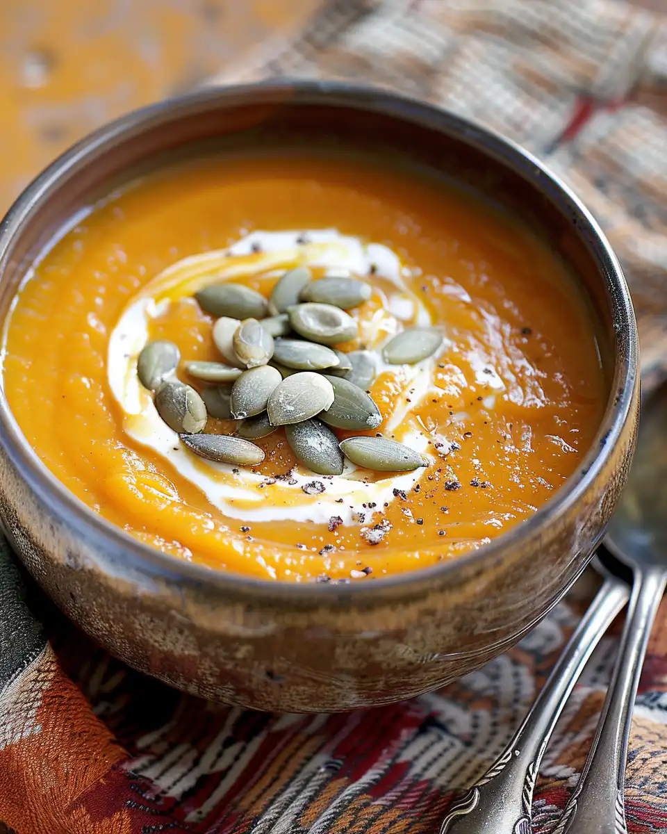 Pumpkin Soup with Cream & Toasted Pumpkin Seeds