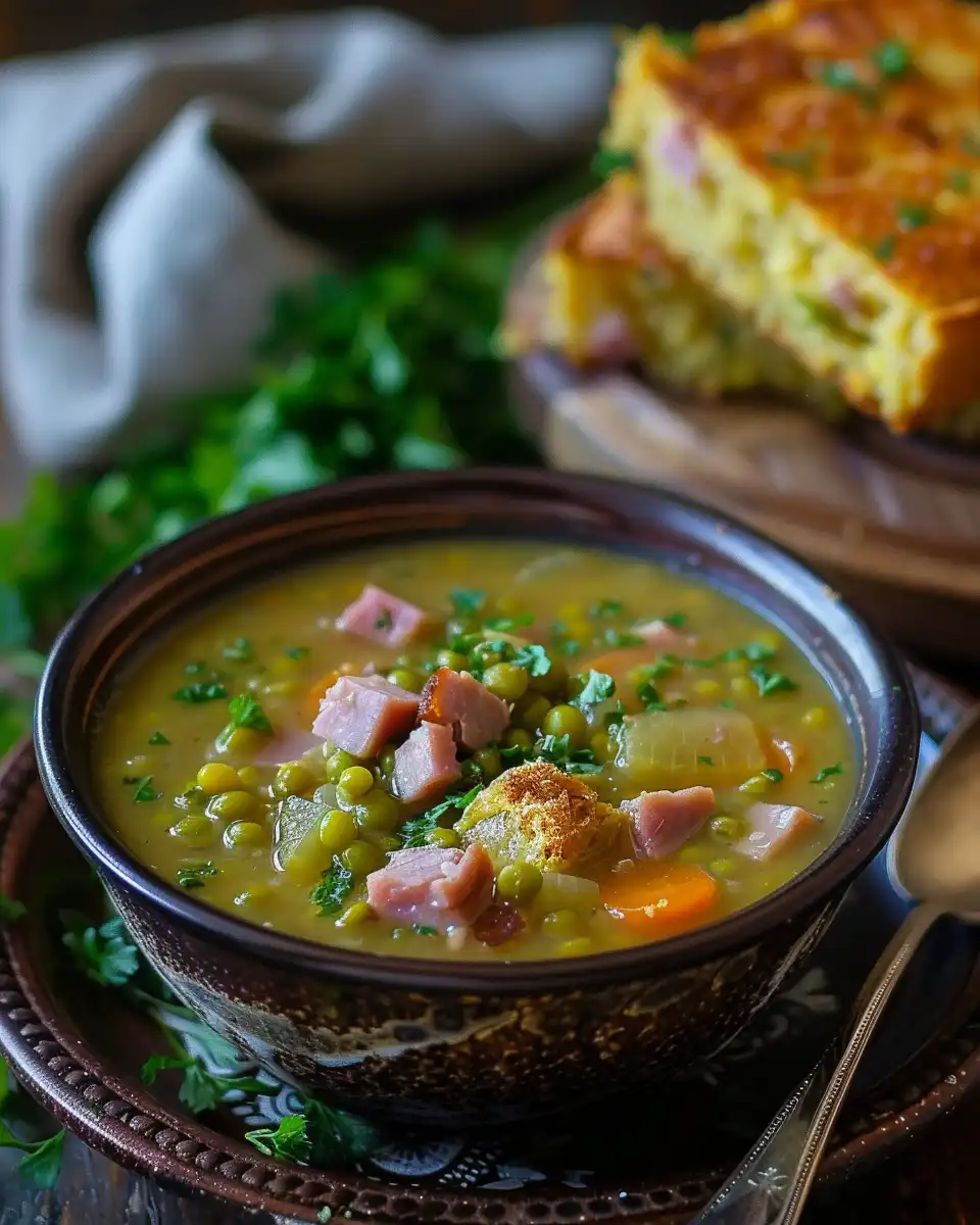 Split Pea & Ham Soup with Crusty Cornbread on the Side