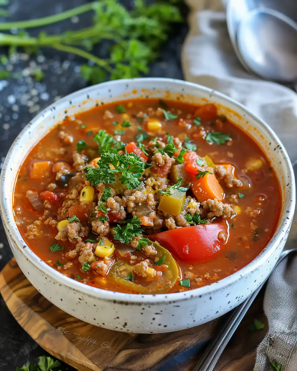 Stuffed Pepper Soup with Ground Turkey & Fall Vegetables