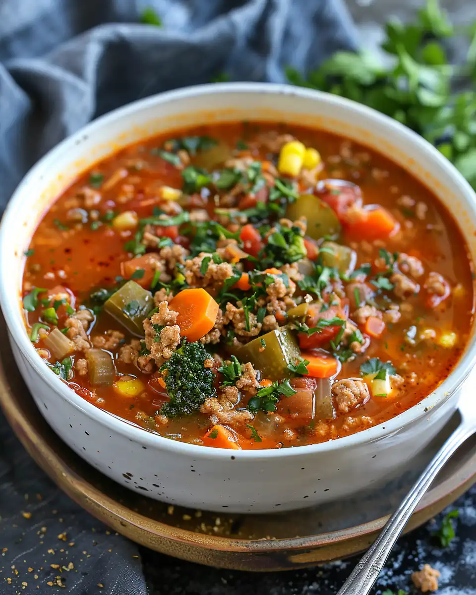Stuffed Pepper Soup with Ground Turkey & Fall Vegetables