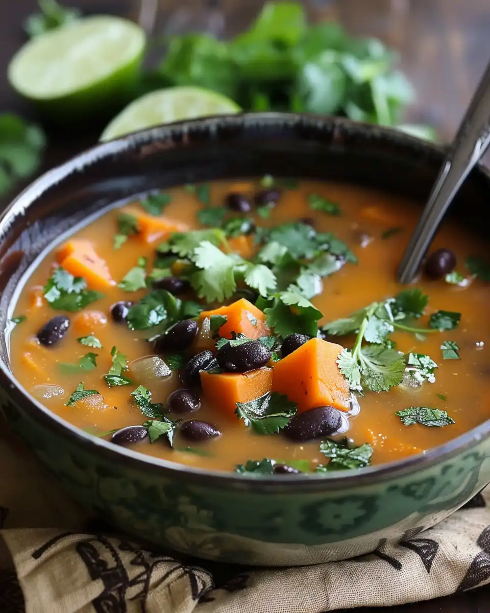 Sweet Potato & Black Bean Soup with Lime & Cilantro
