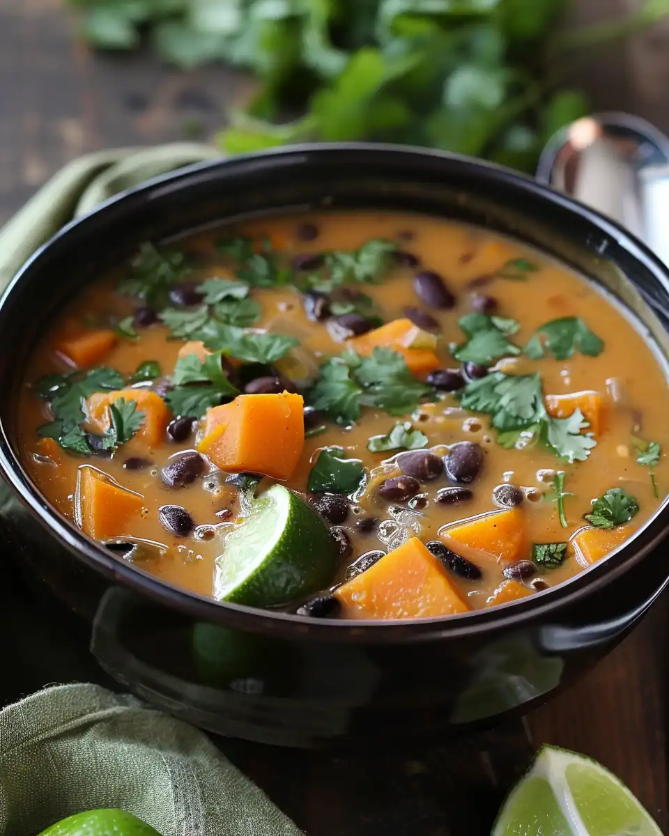 Sweet Potato & Black Bean Soup with Lime & Cilantro