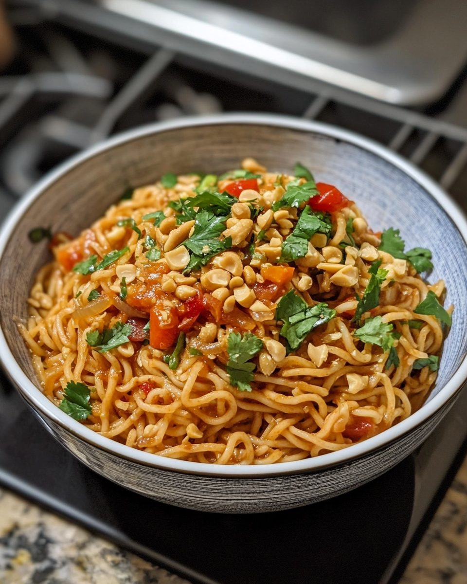 Ingredients for 5-minute peanut chili noodles including peanut butter and chili oil