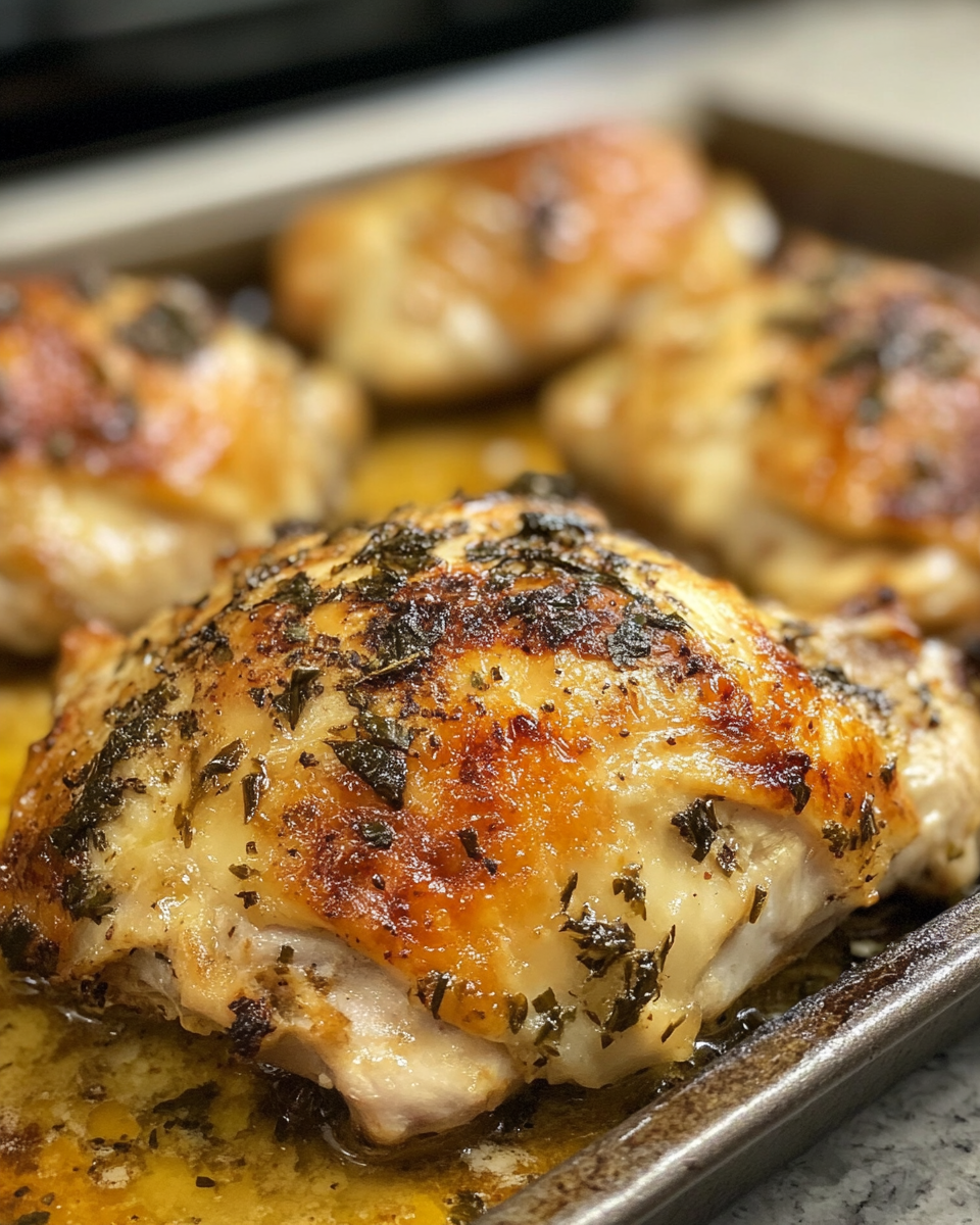 Juicy baked chicken with melted butter and pepperoncini slices