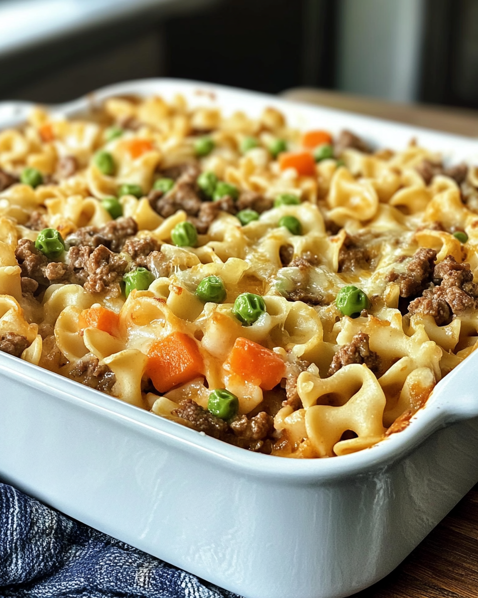 Beef noodle casserole pressure cooker with browned beef and egg noodles