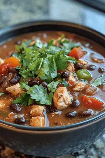 Black Bean Chicken Soup taken with iphone 15 pro max --iw 2 --ar 4:5 --v 6.1 --raw