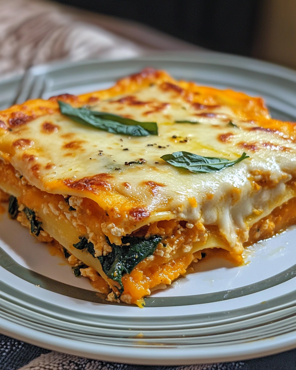 Golden browned butternut squash lasagna fresh out of the oven