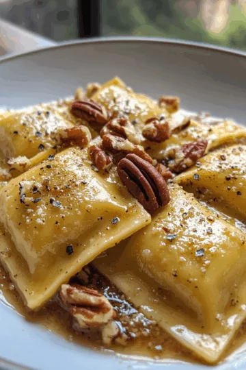 Butternut Squash Ravioli with Brown Butter Sauce and Pecans taken with iphone 15 pro max --iw 2 --ar 4:5 --v 6.1 --raw