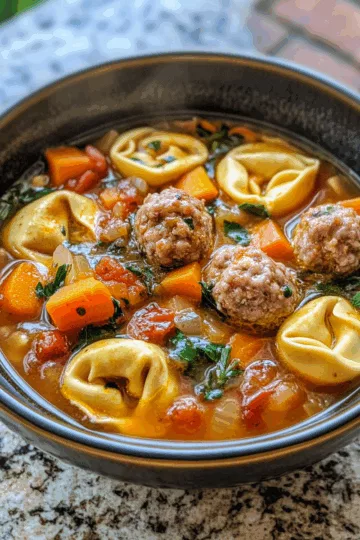Butternut Squash Tortellini Soup with Mini Meatballs taken with iphone 15 pro max --iw 2 --ar 4:5 --v 6.1 --raw