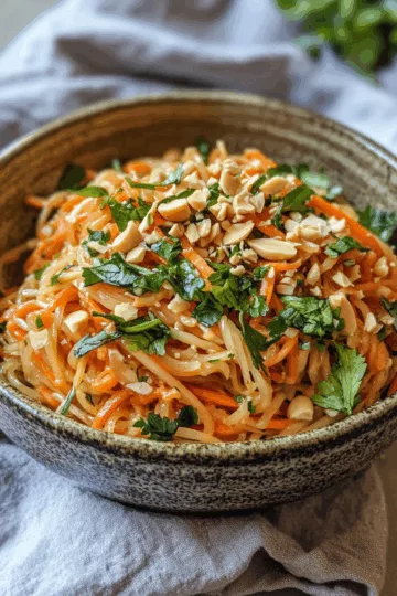 Carrot-Peanut Noodle Salad taken with iphone 15 pro max --iw 2 --ar 4:5 --v 6.1 --raw