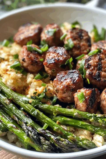 Cauliflower Rice Bowls with Grilled Asparagus & Chicken Sausage taken with iphone 15 pro max --iw 2 --ar 4:5 --v 6.1 --raw