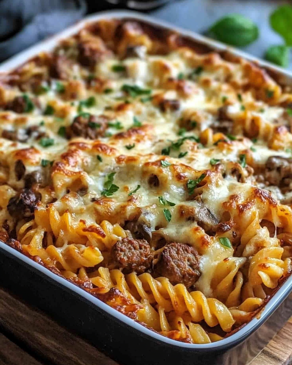 Cheesy sausage and mushroom pasta bake fresh from pressure cooker