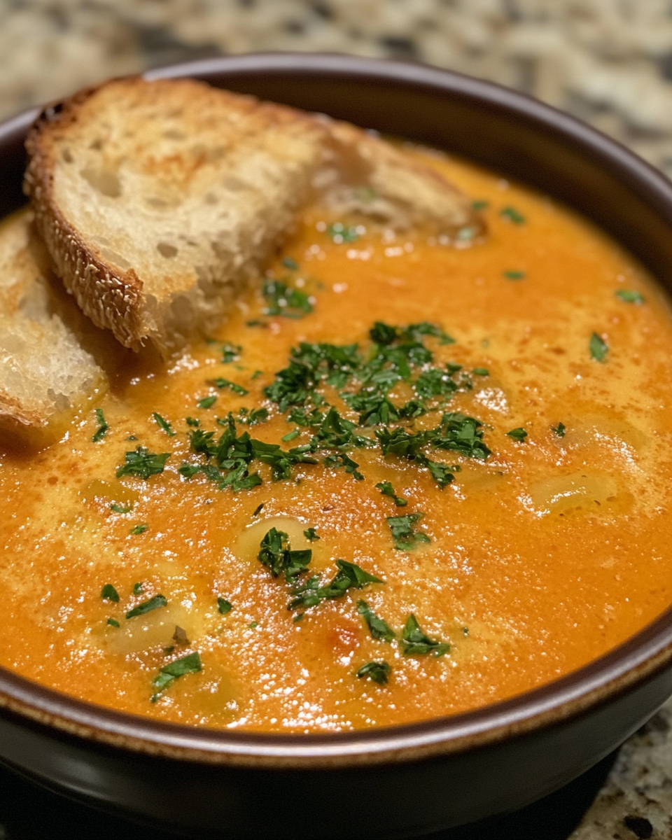 Cubes of bread mixed with garlic and spices in the pressure cooker