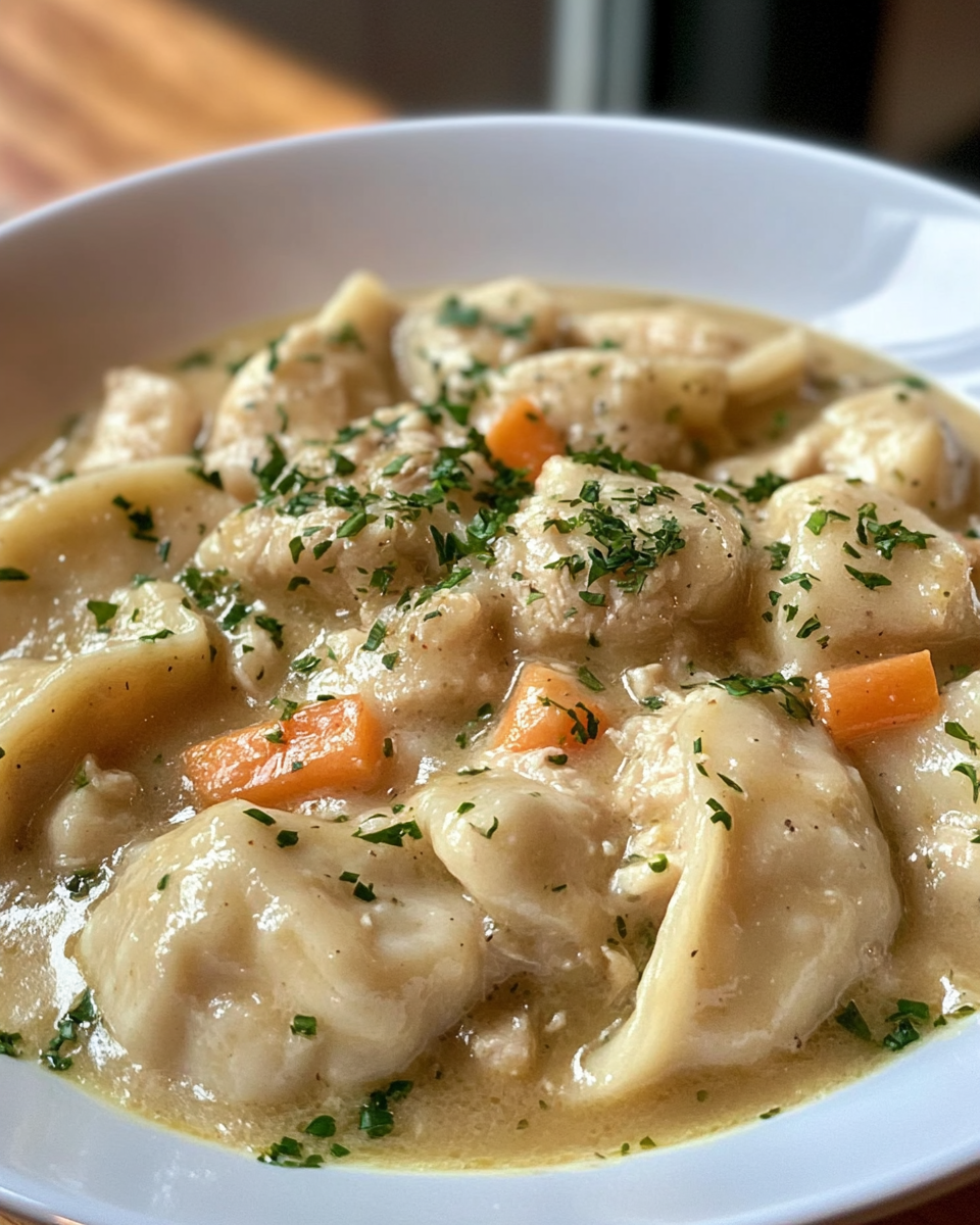 ingredients and dumplings cooking in pressure cooker