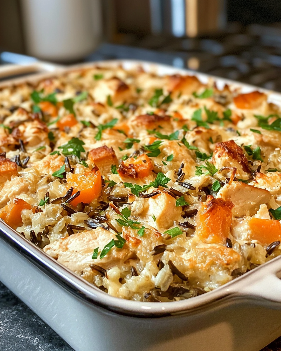 Ingredients and preparation steps for garlic chicken wild rice casserole in pressure cooker
