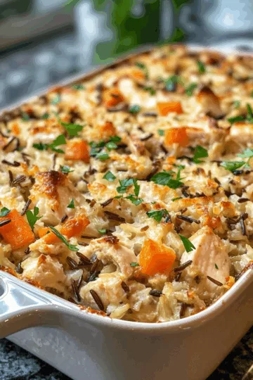 Chicken and Wild Rice Casserole taken with iphone 15 pro max --iw 2 --ar 4:5 --v 6.1 --raw
