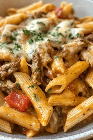 Chicken Cheesesteak Pasta taken with iphone 15 pro max --iw 2 --ar 4:5 --v 6.1 --raw