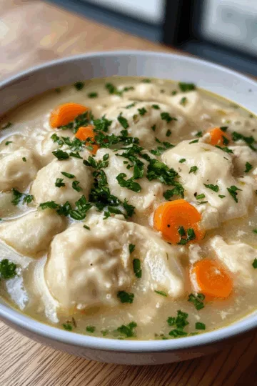 Chicken dumpling soup (crock pot) taken with iphone 15 pro max --iw 2 --ar 4:5 --v 6.1 --raw
