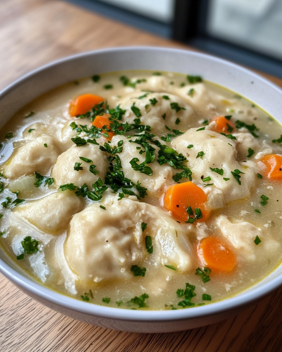 Pressure cooker beginning to cook chicken dumpling soup with steam