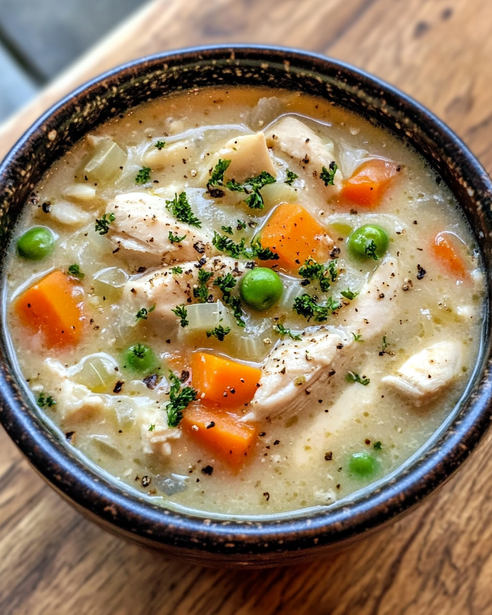 Final cooking steps of chicken pot pie soup in pressure cooker