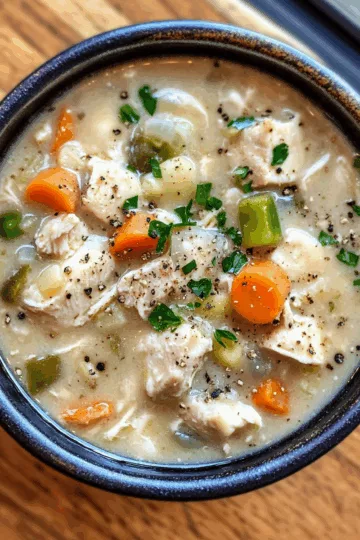 Chicken Pot Pie Soup taken with iphone 15 pro max --iw 2 --ar 4:5 --v 6.1 --raw