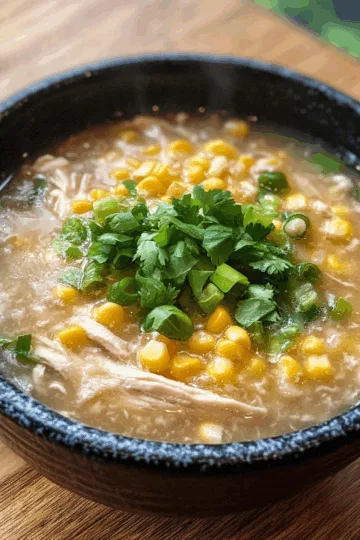 Chinese Corn Soup with Chicken taken with iphone 15 pro max --iw 2 --ar 4:5 --v 6.1 --raw
