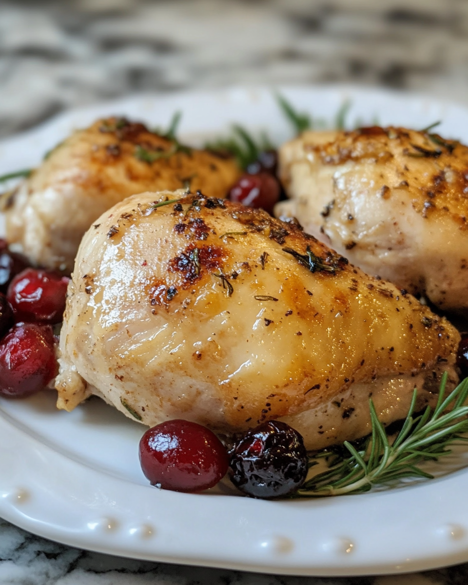 Pressure cooker with chicken and cranberry sauce starting to cook