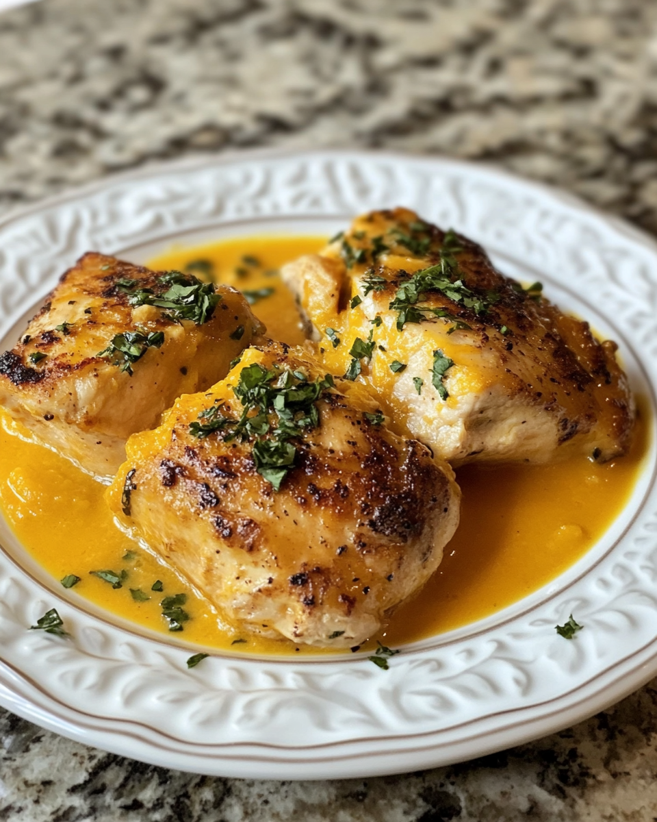 Finished creamy butternut squash butter chicken plated and ready to serve