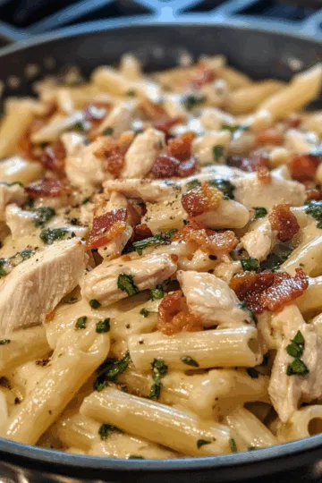 Creamy Chicken Bacon Ranch Pasta taken with iphone 15 pro max --iw 2 --ar 4:5 --v 6.1 --raw