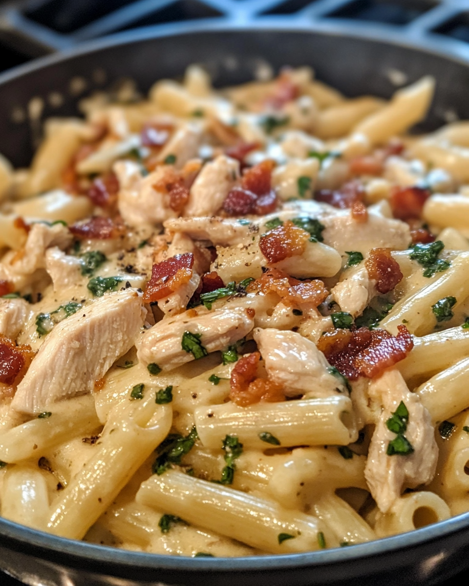 Creamy chicken bacon ranch pasta in pressure cooker just finished cooking