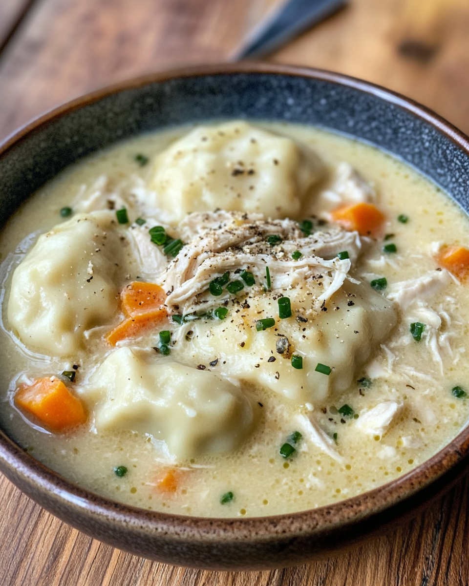 Ingredients and preparation for chicken and dumplings soup