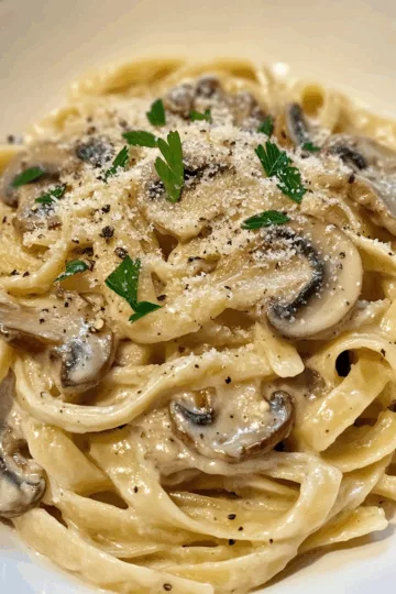Creamy Mushroom Pasta with Garlic-Miso Butter taken with iphone 15 pro max --iw 2 --ar 4:5 --v 6.1 --raw