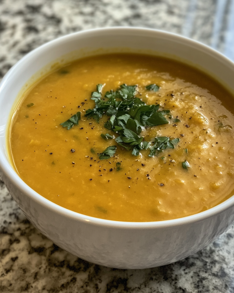 Ingredients including butternut squash and red lentils mixed in pressure cooker