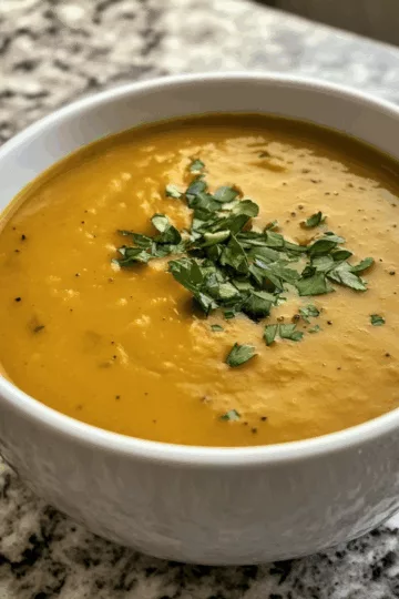 Creamy Red Lentil and Butternut Squash Soup taken with iphone 15 pro max --iw 2 --ar 4:5 --v 6.1 --raw