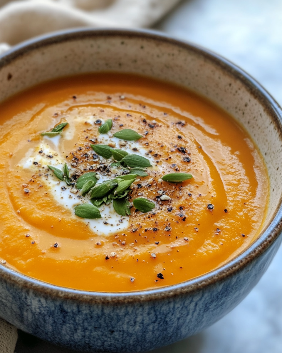 Ingredients for creamy roasted butternut squash soup including butternut squash, onion, carrot, sage and cream