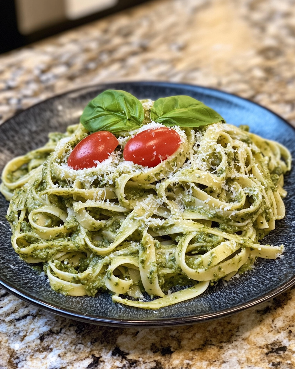 Creamy spinach pesto pasta freshly cooked in pressure cooker