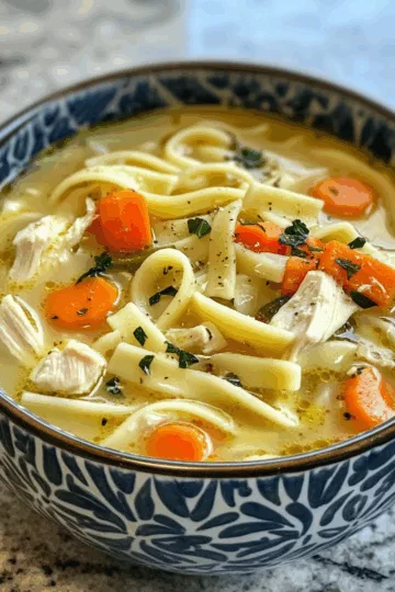 Creamy Veggie Chicken Noodle Soup taken with iphone 15 pro max --iw 2 --ar 4:5 --v 6.1 --raw