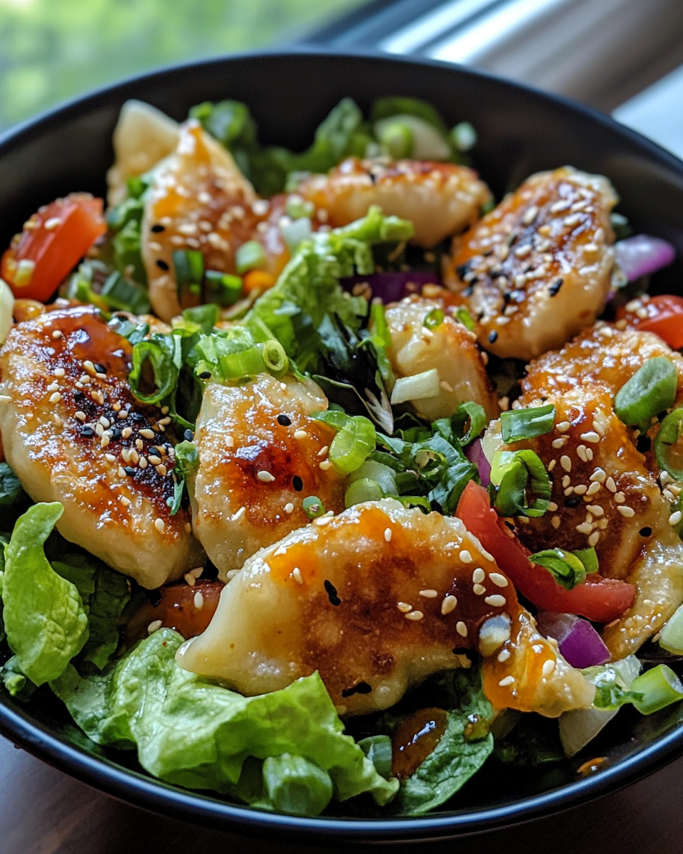 Ingredients spread out for crispy dumpling salad with spicy soy dressing