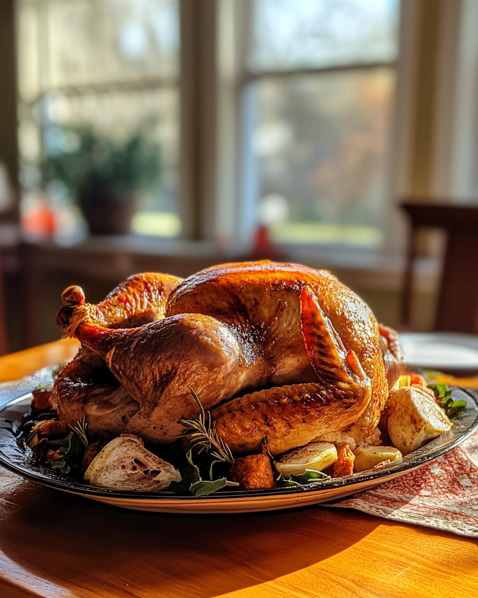 Golden crispy skin of deep-fried turkey fresh out of the pressure fryer