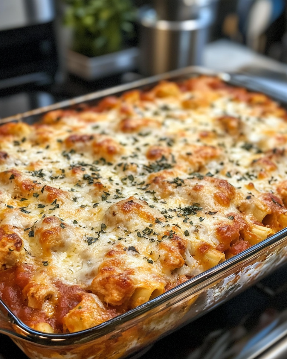 Ingredients for chicken parmesan casserole with panko and cheese topping